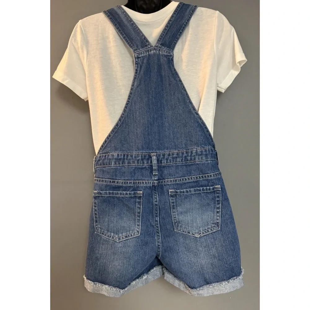 Children's Place Blue Denim Overall Distressed Shorts Girls Size 12 Shortalls